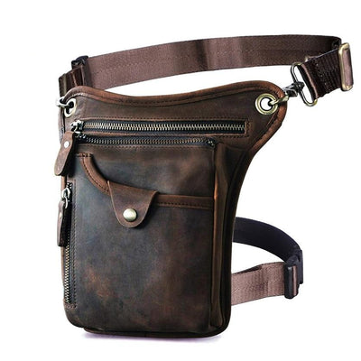 Sac banane sport cuir moto velo marron