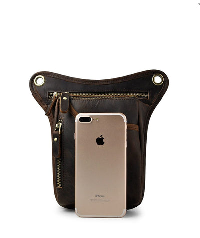 Sac banane sport cuir moto velo marron