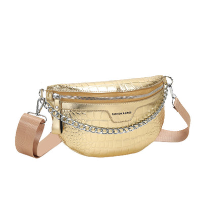 Sac banane vert brillant chic