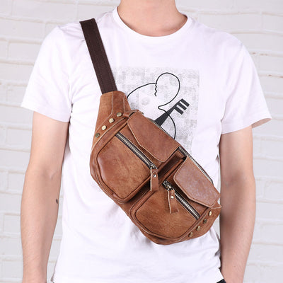 Sac banane homme en cuir 7 poches