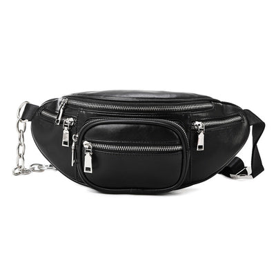 Sac banane noir punk chaine argent