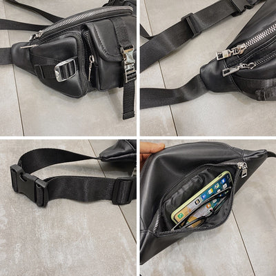 Sac banane noir multipoche similicuir unisex