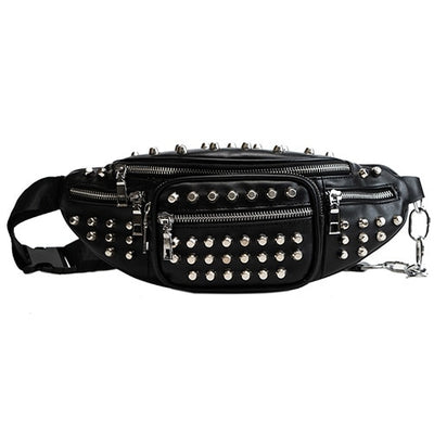Sac banane cuir gothique rivets argent