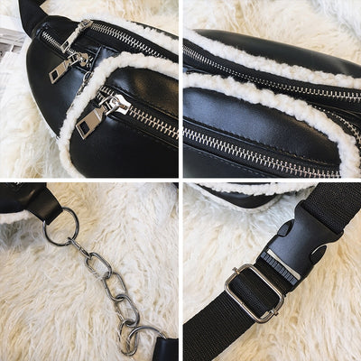 Sac banane cuir noir femme style biker