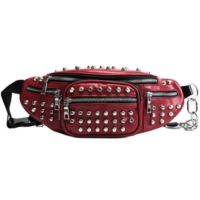 Sac banane cuir gothique rivets argent