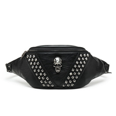 Sac banane noir rivets et tête de mort