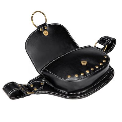 Sac banane cuir noir femme à rivets
