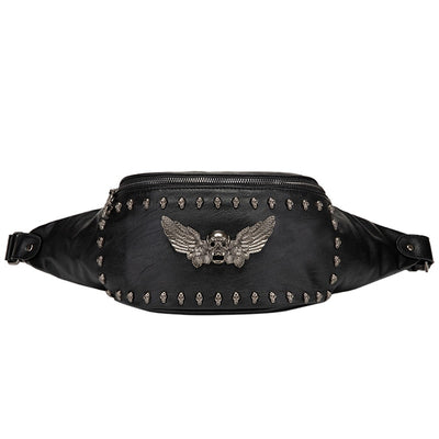Sac banane biker tête de mort cuir noir femme
