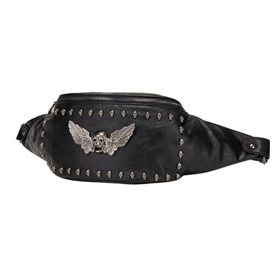 Sac banane biker tête de mort cuir noir femme