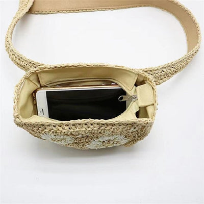 Sac banane tressé paille femme