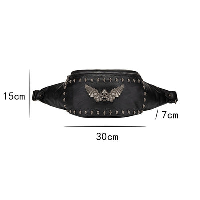 Sac banane cuir noir métal tête de mort