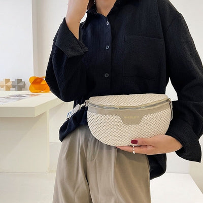 Sac banane blanc femme texture tricot mode