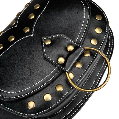 Sac banane cuir noir femme à rivets