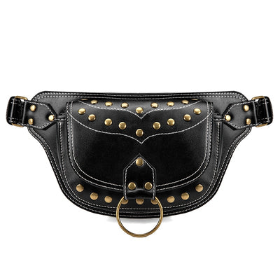 Sac banane cuir noir femme à rivets