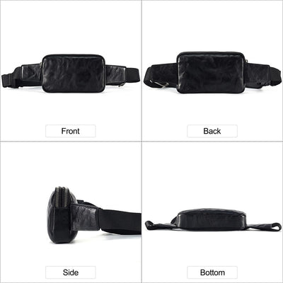 Sac banane noir léger en cuir pour homme