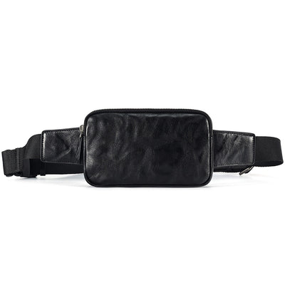 Sac banane noir léger en cuir pour homme
