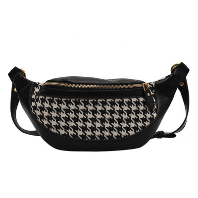 Sac banane femme cuir noir motifs géométrique