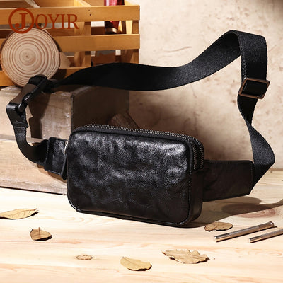 Sac banane noir léger en cuir pour homme