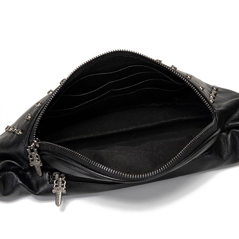 Petit Sac Noir Chic En Cuir Avec Détails Têtes De Mort - Marque 3 Suisses Collection - Neuf Avec étiquettes