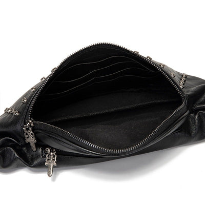 Sac banane biker tête de mort cuir noir femme