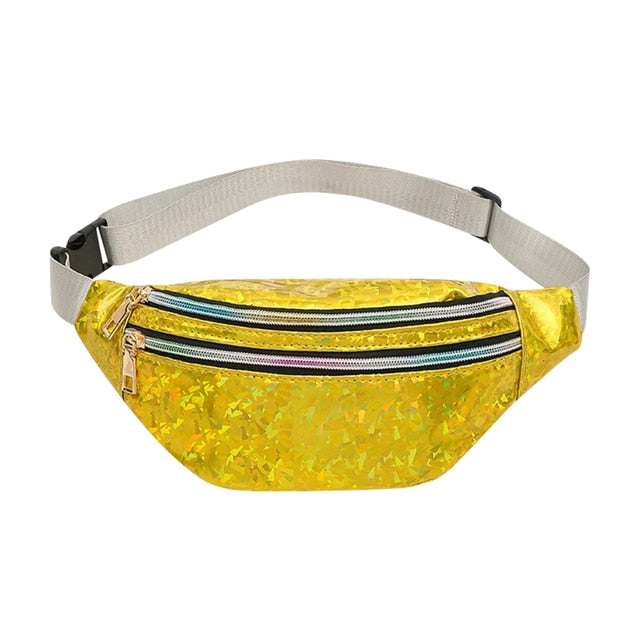 Sac Banane Holographique ANROI - Sac Ceinture Brillant Femme Cuir PU Avec Porte-Clés Papillon