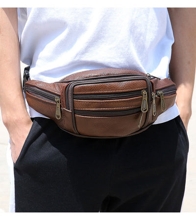 Sac banane chic cuir marron homme vintage